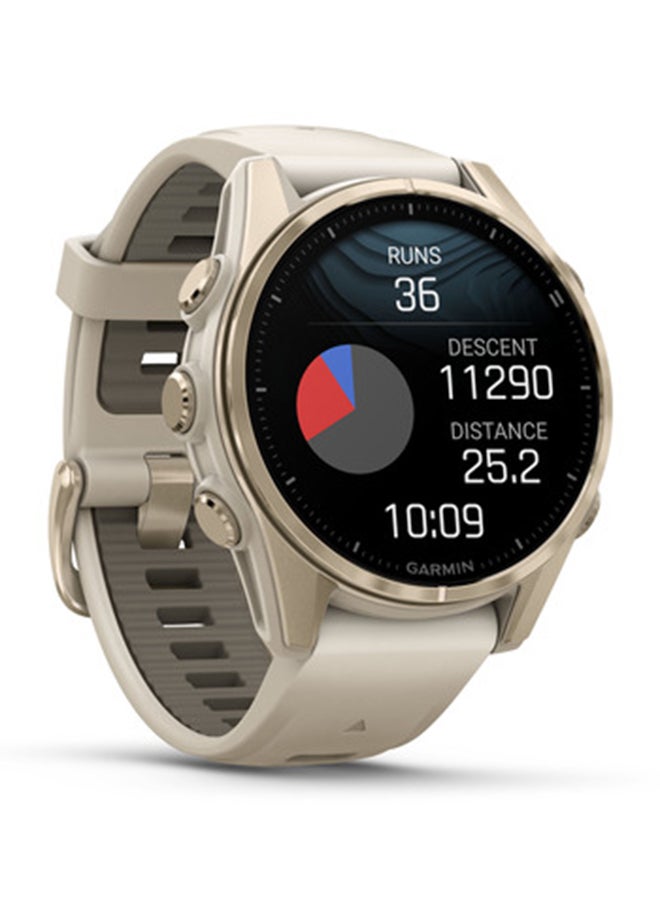 GARMIN - Fenix 8  - 43MM - Up To 29 Days Battery Life - 1.3"inch Amoled Display, Scratch Resistant, Sapphire Crystal, Heart Rate Monitor, All Day Stress Monitor, Offline Voice Command, Calling Features, Super Bright LED Flashlight, iOS and Android Compatible Gold - Image 1