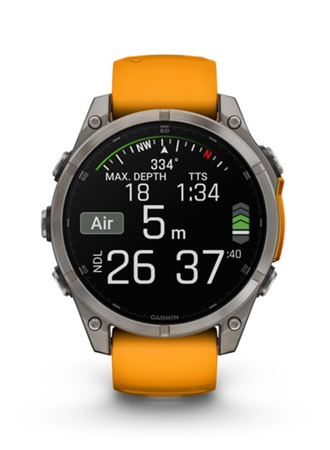 GARMIN - Fenix 8 - 47MM - Up To 16 Days Battery Life - 1.4"inch Amoled Display, Scratch Resistant, Sapphire Crystal, Heart Rate Monitor, All Day Stress Monitor, Offline Voice Command, Calling Features, Super Bright Led Flashlight, iOS and Android Compatible Titanium - Image 1