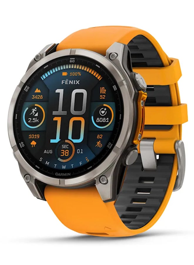 GARMIN - Fenix 8 - 47MM - Up To 16 Days Battery Life - 1.4"inch Amoled Display, Scratch Resistant, Sapphire Crystal, Heart Rate Monitor, All Day Stress Monitor, Offline Voice Command, Calling Features, Super Bright Led Flashlight, iOS and Android Compatible Titanium - Image 1