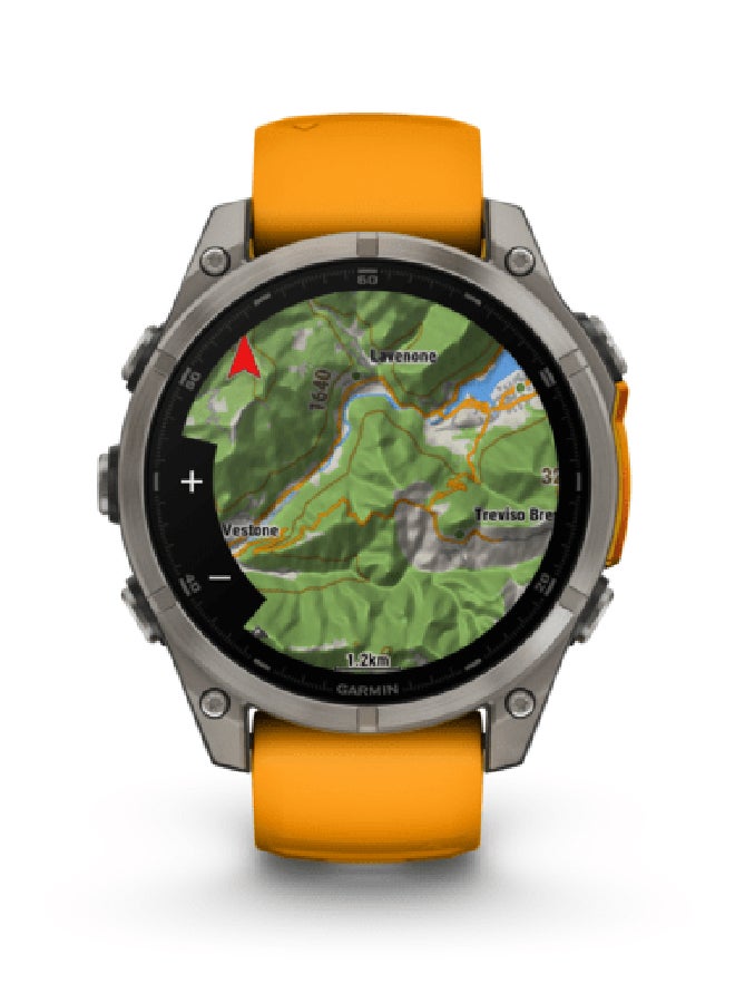 GARMIN - Fenix 8 - 47MM - Up To 16 Days Battery Life - 1.4"inch Amoled Display, Scratch Resistant, Sapphire Crystal, Heart Rate Monitor, All Day Stress Monitor, Offline Voice Command, Calling Features, Super Bright Led Flashlight, iOS and Android Compatible Titanium - Image 1