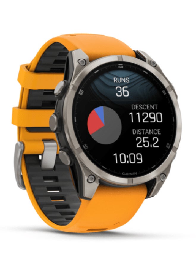 GARMIN - Fenix 8 - 47MM - Up To 16 Days Battery Life - 1.4"inch Amoled Display, Scratch Resistant, Sapphire Crystal, Heart Rate Monitor, All Day Stress Monitor, Offline Voice Command, Calling Features, Super Bright Led Flashlight, iOS and Android Compatible Titanium - Image 1
