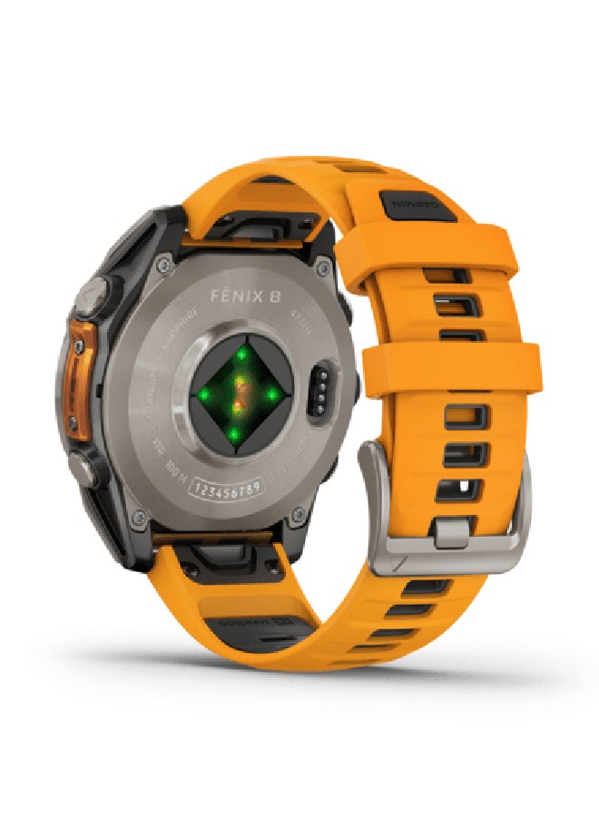 GARMIN - Fenix 8 - 47MM - Up To 16 Days Battery Life - 1.4"inch Amoled Display, Scratch Resistant, Sapphire Crystal, Heart Rate Monitor, All Day Stress Monitor, Offline Voice Command, Calling Features, Super Bright Led Flashlight, iOS and Android Compatible Titanium - Image 1