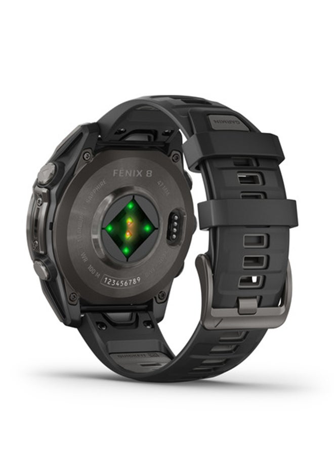 GARMIN - Fenix 8 - 47MM - Up To 16 Days Battery Life - 1.4"inch Amoled Display, Scratch Resistant, Sapphire Crystal, Heart Rate Monitor, All Day Stress Monitor, Offline Voice Command, Calling Features, Super Bright LED Flashlight, iOS and Android Compatible Carbon Gray - Image 1