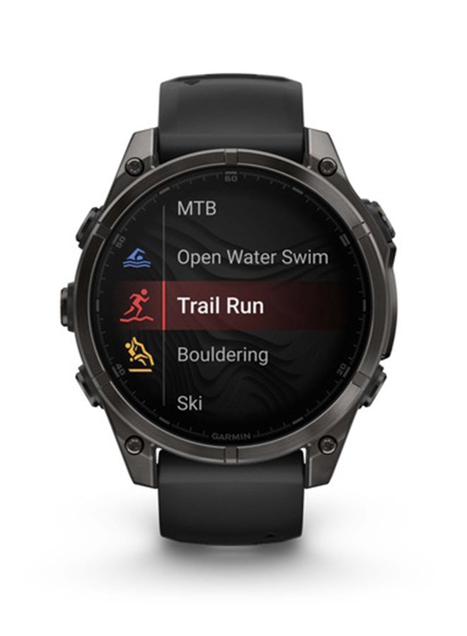 GARMIN - Fenix 8 - 47MM - Up To 16 Days Battery Life - 1.4"inch Amoled Display, Scratch Resistant, Sapphire Crystal, Heart Rate Monitor, All Day Stress Monitor, Offline Voice Command, Calling Features, Super Bright LED Flashlight, iOS and Android Compatible Carbon Gray - Image 1