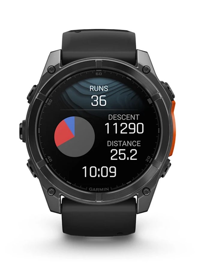 GARMIN - Fenix 8 - 51MM - Up To 29 Days Battery Life - 1.4"inch Amoled Display, Scratch Resistant, Sapphire Crystal, Heart Rate Monitor, All Day Stress Monitor, Offline Voice Command, Calling Features, Super Bright Led Flashlight, iOS and Android Compatible Slate Gray - Image 1