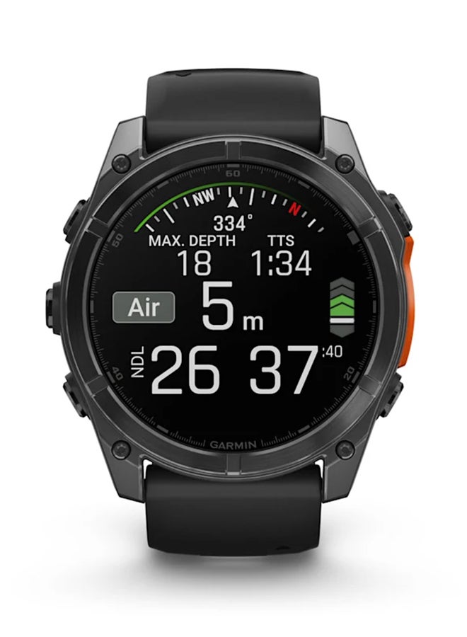 GARMIN - Fenix 8 - 51MM - Up To 29 Days Battery Life - 1.4"inch Amoled Display, Scratch Resistant, Sapphire Crystal, Heart Rate Monitor, All Day Stress Monitor, Offline Voice Command, Calling Features, Super Bright Led Flashlight, iOS and Android Compatible Slate Gray - Image 1