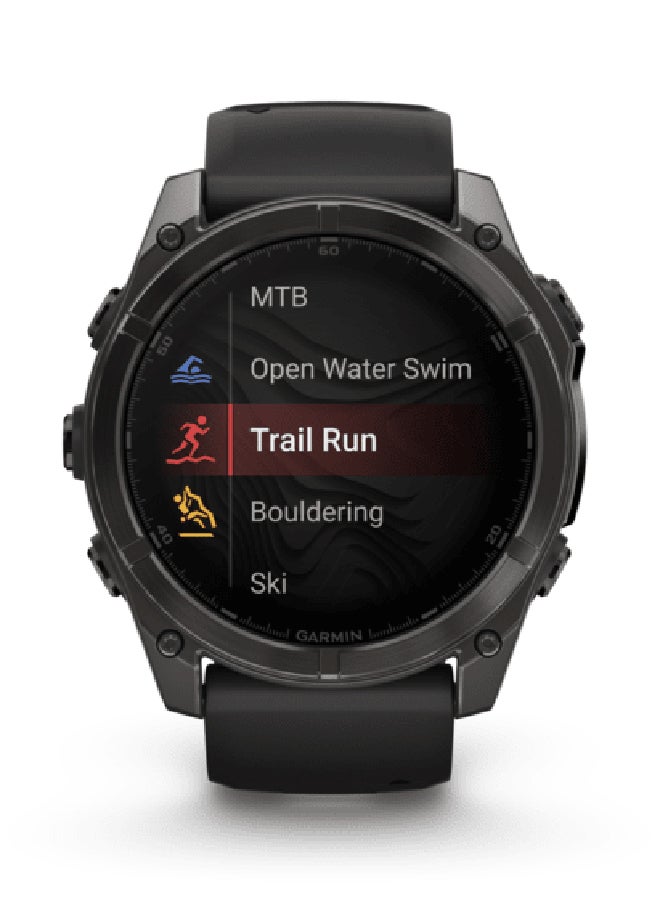 GARMIN - Fenix 8 - 51MM - Up To 29 Days Battery Life - 1.4"inch Amoled Display, Scratch Resistant, Sapphire Crystal, Heart Rate Monitor, All Day Stress Monitor, Offline Voice Command, Calling Features, Super Bright LED Flashlight, iOS and Android Compatible Carbon Gray - Image 1