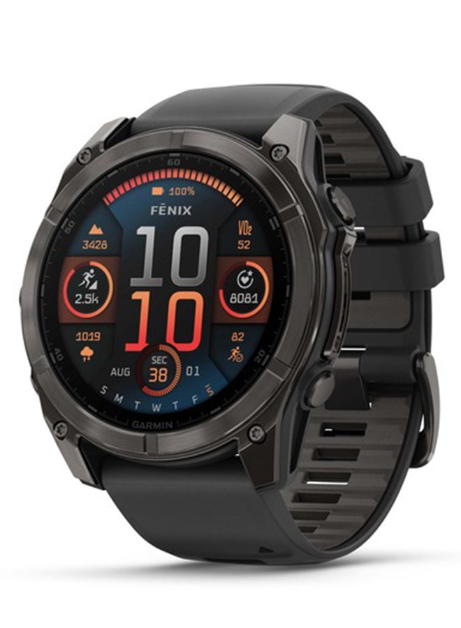 GARMIN - Fenix 8 - 51MM - Up To 29 Days Battery Life - 1.4"inch Amoled Display, Scratch Resistant, Sapphire Crystal, Heart Rate Monitor, All Day Stress Monitor, Offline Voice Command, Calling Features, Super Bright LED Flashlight, iOS and Android Compatible Carbon Gray - Image 1