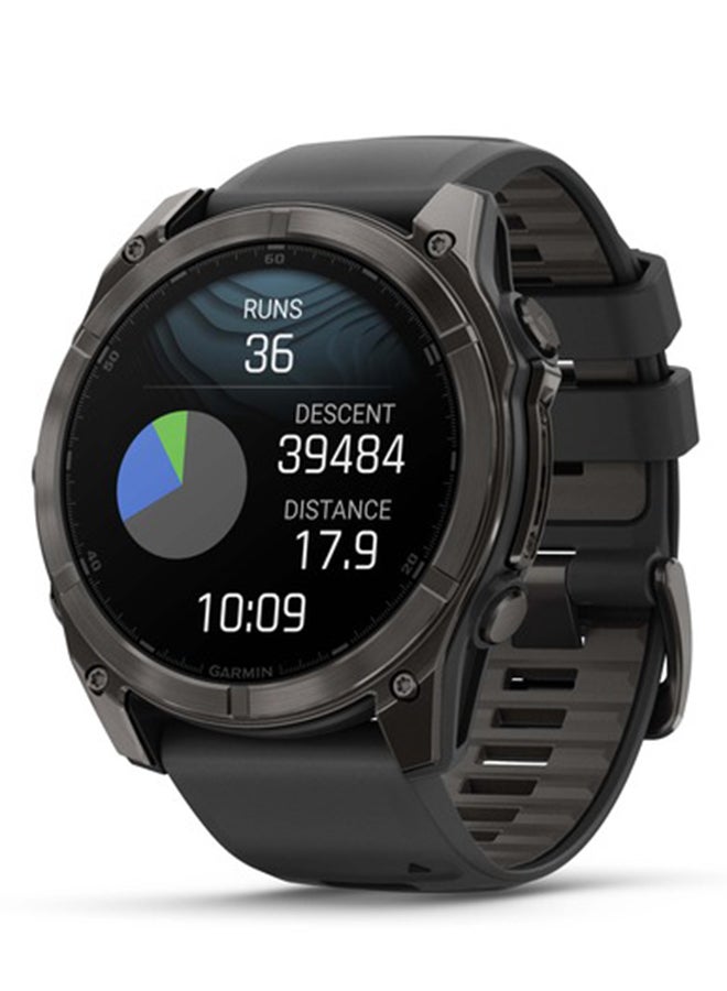GARMIN - Fenix 8 - 51MM - Up To 29 Days Battery Life - 1.4"inch Amoled Display, Scratch Resistant, Sapphire Crystal, Heart Rate Monitor, All Day Stress Monitor, Offline Voice Command, Calling Features, Super Bright LED Flashlight, iOS and Android Compatible Carbon Gray - Image 1