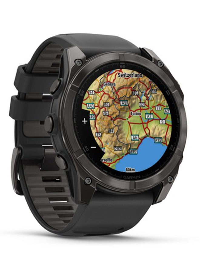 GARMIN - Fenix 8 - 51MM - Up To 29 Days Battery Life - 1.4"inch Amoled Display, Scratch Resistant, Sapphire Crystal, Heart Rate Monitor, All Day Stress Monitor, Offline Voice Command, Calling Features, Super Bright LED Flashlight, iOS and Android Compatible Carbon Gray - Image 1