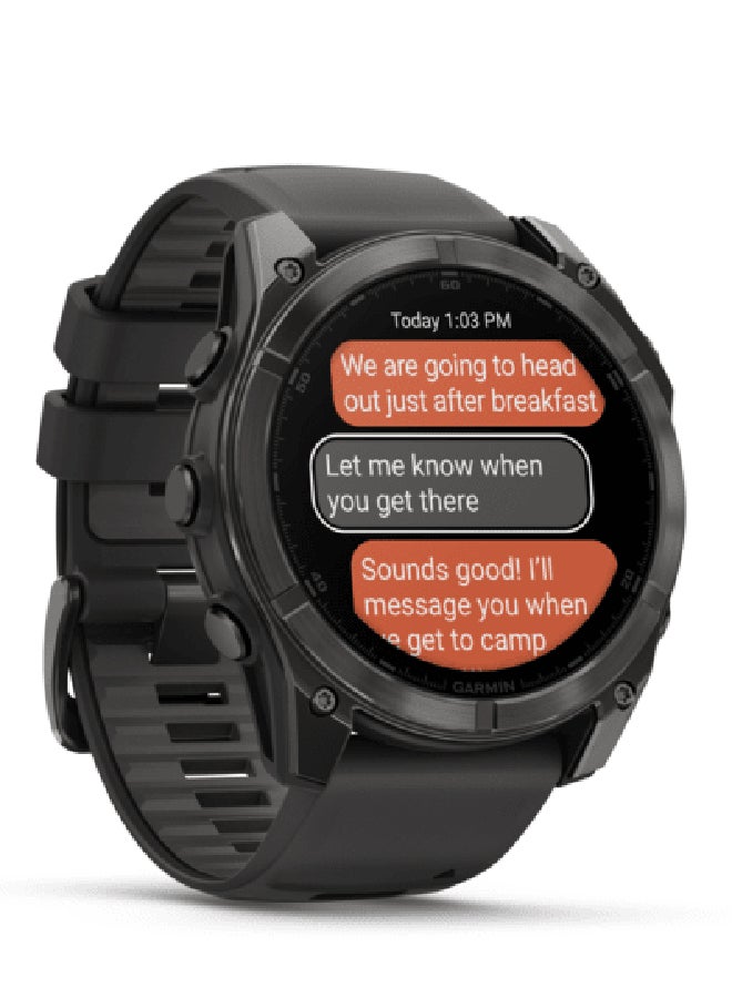 GARMIN - Fenix 8 - 51MM - Up To 29 Days Battery Life - 1.4"inch Amoled Display, Scratch Resistant, Sapphire Crystal, Heart Rate Monitor, All Day Stress Monitor, Offline Voice Command, Calling Features, Super Bright LED Flashlight, iOS and Android Compatible Carbon Gray - Image 1