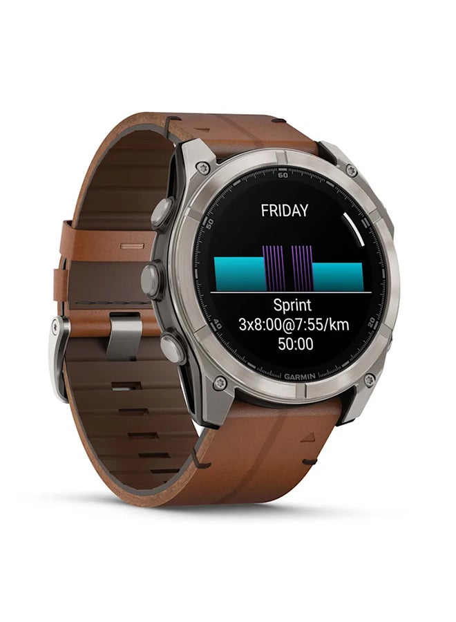 GARMIN - Fenix 8 - 51MM - Up To 29 Days Battery Life - 1.4"inch Amoled Display, Scratch Resistant, Sapphire Crystal, Heart Rate Monitor, All Day Stress Monitor, Offline Voice Command, Calling Features, Super Bright LED Flashlight, iOS and Android Compatible Bare Titanium - Image 1