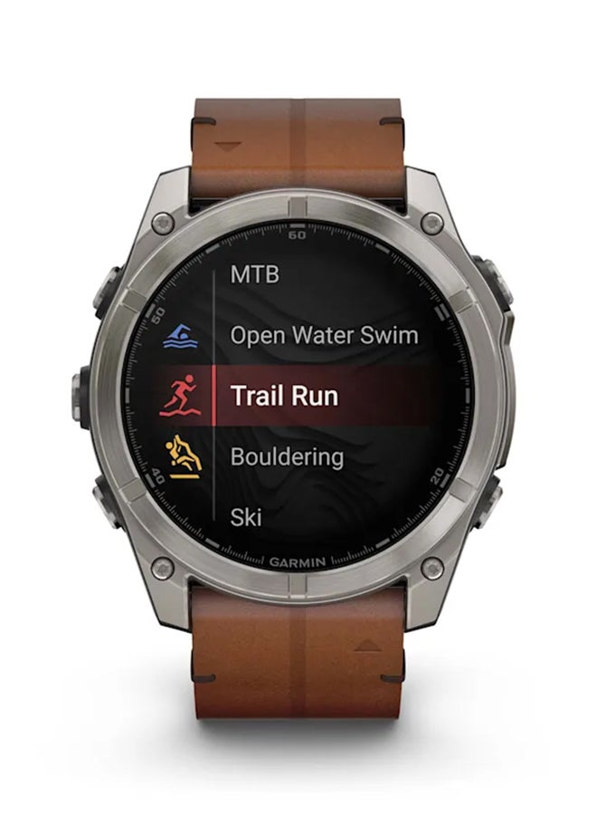 GARMIN - Fenix 8 - 51MM - Up To 29 Days Battery Life - 1.4"inch Amoled Display, Scratch Resistant, Sapphire Crystal, Heart Rate Monitor, All Day Stress Monitor, Offline Voice Command, Calling Features, Super Bright LED Flashlight, iOS and Android Compatible Bare Titanium - Image 1