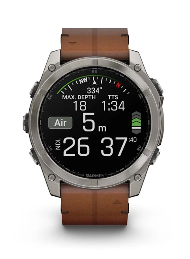 GARMIN - Fenix 8 - 51MM - Up To 29 Days Battery Life - 1.4"inch Amoled Display, Scratch Resistant, Sapphire Crystal, Heart Rate Monitor, All Day Stress Monitor, Offline Voice Command, Calling Features, Super Bright LED Flashlight, iOS and Android Compatible Bare Titanium - Image 1
