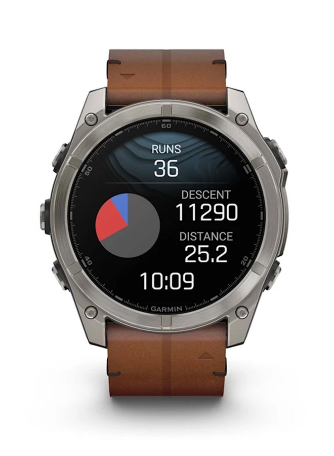 GARMIN - Fenix 8 - 51MM - Up To 29 Days Battery Life - 1.4"inch Amoled Display, Scratch Resistant, Sapphire Crystal, Heart Rate Monitor, All Day Stress Monitor, Offline Voice Command, Calling Features, Super Bright LED Flashlight, iOS and Android Compatible Bare Titanium - Image 1