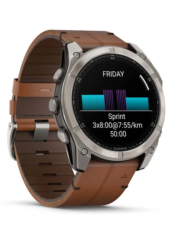 GARMIN - Fenix 8 - 51MM - Up To 29 Days Battery Life - 1.4"inch Amoled Display, Scratch Resistant, Sapphire Crystal, Heart Rate Monitor, All Day Stress Monitor, Offline Voice Command, Calling Features, Super Bright LED Flashlight, iOS and Android Compatible Bare Titanium - Image 1