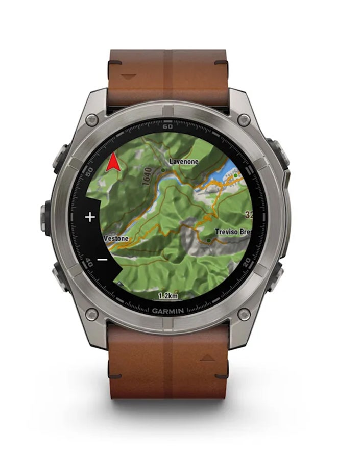 GARMIN - Fenix 8 - 51MM - Up To 29 Days Battery Life - 1.4"inch Amoled Display, Scratch Resistant, Sapphire Crystal, Heart Rate Monitor, All Day Stress Monitor, Offline Voice Command, Calling Features, Super Bright LED Flashlight, iOS and Android Compatible Bare Titanium - Image 1
