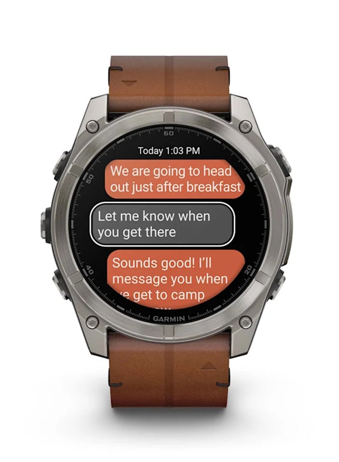 GARMIN - Fenix 8 - 51MM - Up To 29 Days Battery Life - 1.4"inch Amoled Display, Scratch Resistant, Sapphire Crystal, Heart Rate Monitor, All Day Stress Monitor, Offline Voice Command, Calling Features, Super Bright LED Flashlight, iOS and Android Compatible Bare Titanium - Image 1