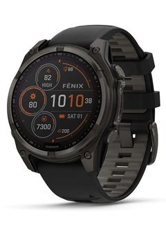GARMIN Fenix 8 - 47MM - Up To 48 Days Battery Life With Solar Charging - 1.3"inch Sunlight-Visible, Transflective Memory-In-Pixel (Mip), Scratch Resistant, Power Sapphire™, Heart Rate Monitor, All Day Stress Monitor, Offline Voice Command, Calling Features, Super Bright Led Flashlight, iOS and Android Compatible Carbon Gray  - Image 1
