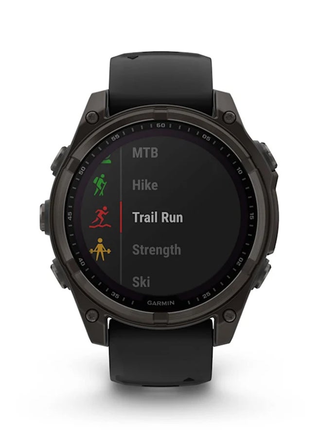GARMIN - Fenix 8 - 47MM - Up To 48 Days Battery Life With Solar Charging - 1.3"inch Sunlight-Visible, Transflective Memory-In-Pixel (Mip), Scratch Resistant, Power Sapphire™, Heart Rate Monitor, All Day Stress Monitor, Offline Voice Command, Calling Features, Super Bright Led Flashlight, iOS and Android Compatible Carbon Gray - Image 1