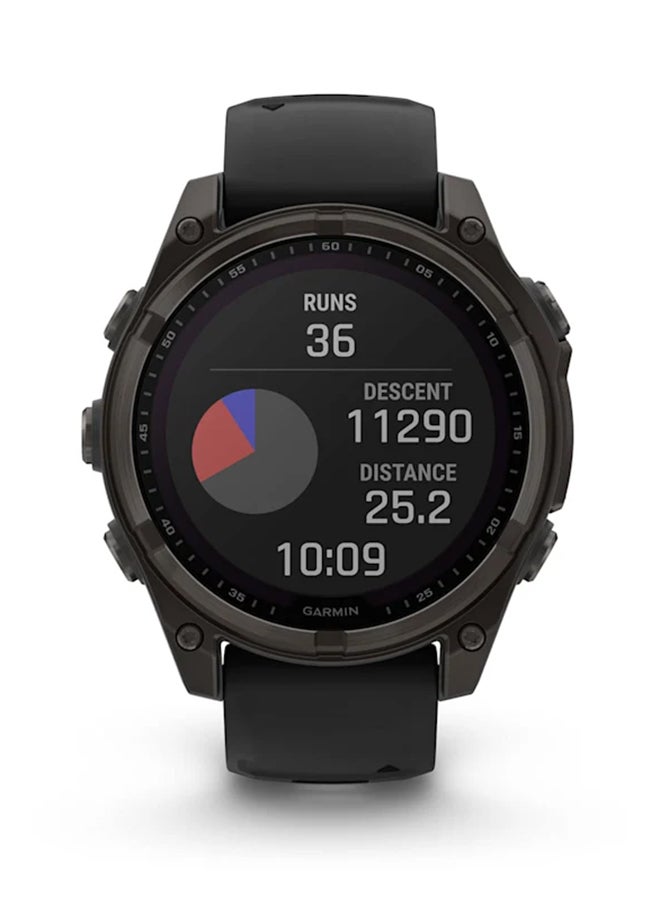 GARMIN - Fenix 8 - 47MM - Up To 48 Days Battery Life With Solar Charging - 1.3"inch Sunlight-Visible, Transflective Memory-In-Pixel (Mip), Scratch Resistant, Power Sapphire™, Heart Rate Monitor, All Day Stress Monitor, Offline Voice Command, Calling Features, Super Bright Led Flashlight, iOS and Android Compatible Carbon Gray - Image 1