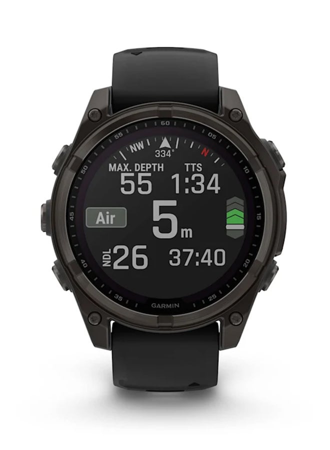 GARMIN - Fenix 8 - 47MM - Up To 48 Days Battery Life With Solar Charging - 1.3"inch Sunlight-Visible, Transflective Memory-In-Pixel (Mip), Scratch Resistant, Power Sapphire™, Heart Rate Monitor, All Day Stress Monitor, Offline Voice Command, Calling Features, Super Bright Led Flashlight, iOS and Android Compatible Carbon Gray - Image 1