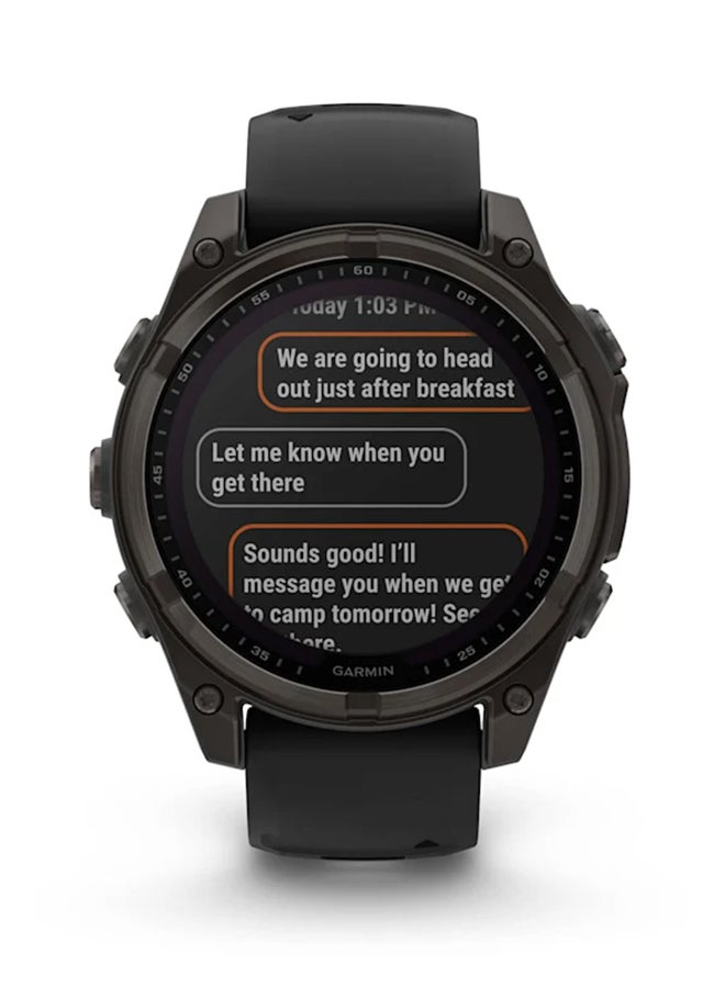 GARMIN - Fenix 8 - 47MM - Up To 48 Days Battery Life With Solar Charging - 1.3"inch Sunlight-Visible, Transflective Memory-In-Pixel (Mip), Scratch Resistant, Power Sapphire™, Heart Rate Monitor, All Day Stress Monitor, Offline Voice Command, Calling Features, Super Bright Led Flashlight, iOS and Android Compatible Carbon Gray - Image 1