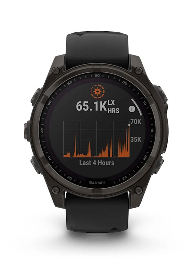GARMIN - Fenix 8 - 47MM - Up To 48 Days Battery Life With Solar Charging - 1.3"inch Sunlight-Visible, Transflective Memory-In-Pixel (Mip), Scratch Resistant, Power Sapphire™, Heart Rate Monitor, All Day Stress Monitor, Offline Voice Command, Calling Features, Super Bright Led Flashlight, iOS and Android Compatible Carbon Gray - Image 1