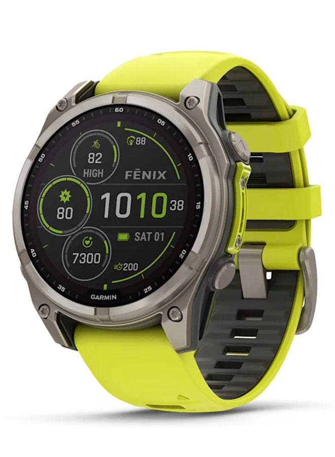 GARMIN - Fenix 8 Solar - 47MM - Up To 21  Days Battery Life - 1.3"inch Sunlight-Visible, Transflective Memory-In-Pixel , Scratch Resistant, Power Sapphireâ, Heart Rate Monitor, All Day Stress Monitor, Offline Voice Command, Calling Features, Super Bright LED Flashlight, iOS and Android Compatible Titanium Titanium - Image 1