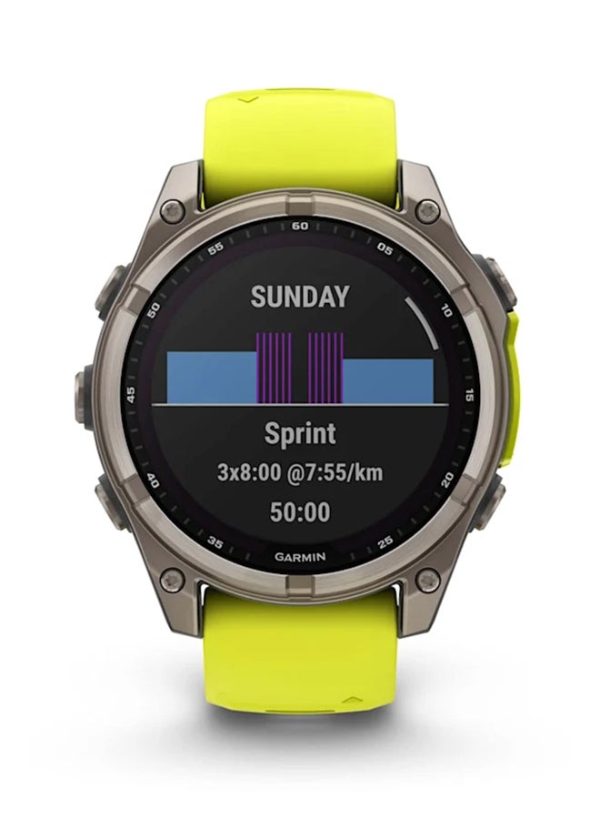 GARMIN - Fenix 8 Solar - 47MM - Up To 21  Days Battery Life - 1.3"inch Sunlight-Visible, Transflective Memory-In-Pixel , Scratch Resistant, Power Sapphireâ, Heart Rate Monitor, All Day Stress Monitor, Offline Voice Command, Calling Features, Super Bright LED Flashlight, iOS and Android Compatible Titanium Titanium - Image 1