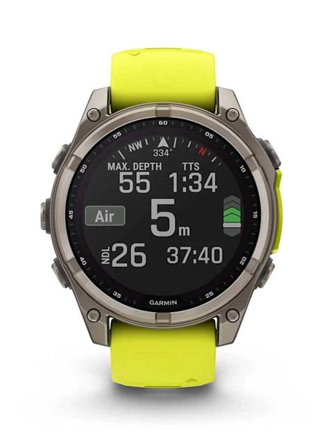 GARMIN - Fenix 8 Solar - 47MM - Up To 21  Days Battery Life - 1.3"inch Sunlight-Visible, Transflective Memory-In-Pixel , Scratch Resistant, Power Sapphireâ, Heart Rate Monitor, All Day Stress Monitor, Offline Voice Command, Calling Features, Super Bright LED Flashlight, iOS and Android Compatible Titanium Titanium - Image 1
