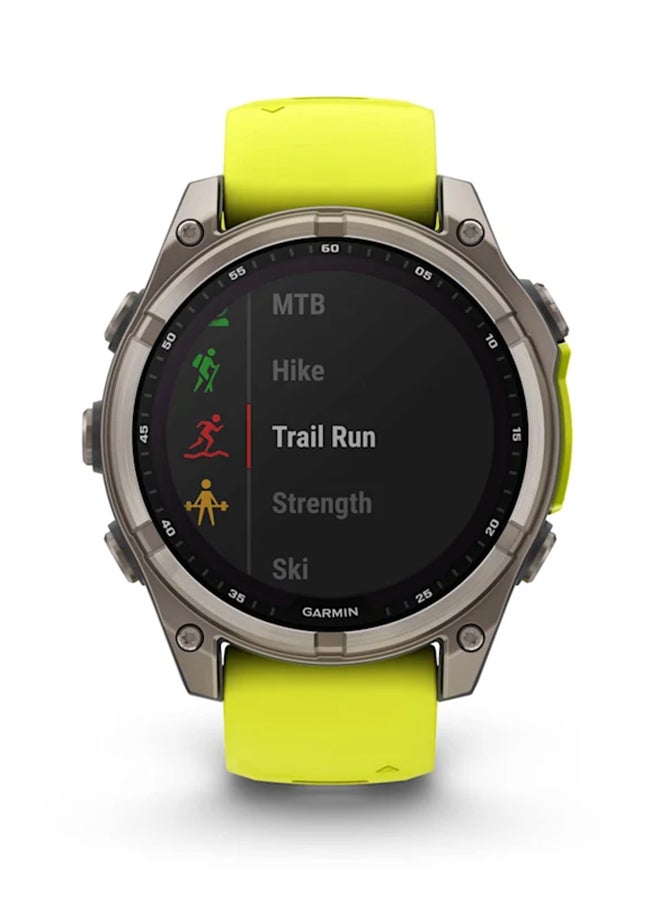 GARMIN - Fenix 8 Solar - 47MM - Up To 21  Days Battery Life - 1.3"inch Sunlight-Visible, Transflective Memory-In-Pixel , Scratch Resistant, Power Sapphireâ, Heart Rate Monitor, All Day Stress Monitor, Offline Voice Command, Calling Features, Super Bright LED Flashlight, iOS and Android Compatible Titanium Titanium - Image 1