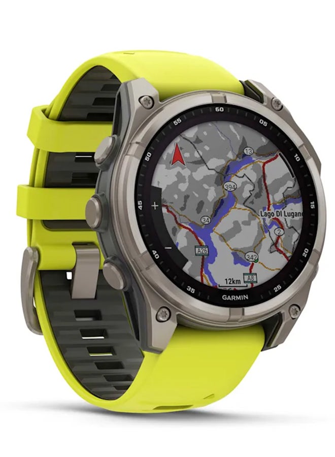 GARMIN - Fenix 8 Solar - 47MM - Up To 21  Days Battery Life - 1.3"inch Sunlight-Visible, Transflective Memory-In-Pixel , Scratch Resistant, Power Sapphireâ, Heart Rate Monitor, All Day Stress Monitor, Offline Voice Command, Calling Features, Super Bright LED Flashlight, iOS and Android Compatible Titanium Titanium - Image 1