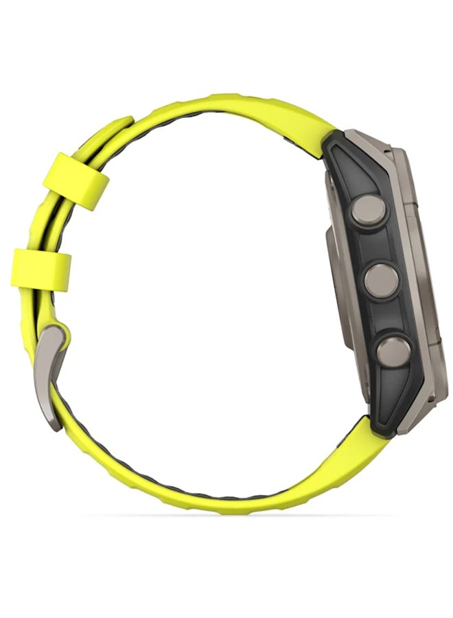GARMIN - Fenix 8 Solar - 47MM - Up To 21  Days Battery Life - 1.3"inch Sunlight-Visible, Transflective Memory-In-Pixel , Scratch Resistant, Power Sapphireâ, Heart Rate Monitor, All Day Stress Monitor, Offline Voice Command, Calling Features, Super Bright LED Flashlight, iOS and Android Compatible Titanium Titanium - Image 1