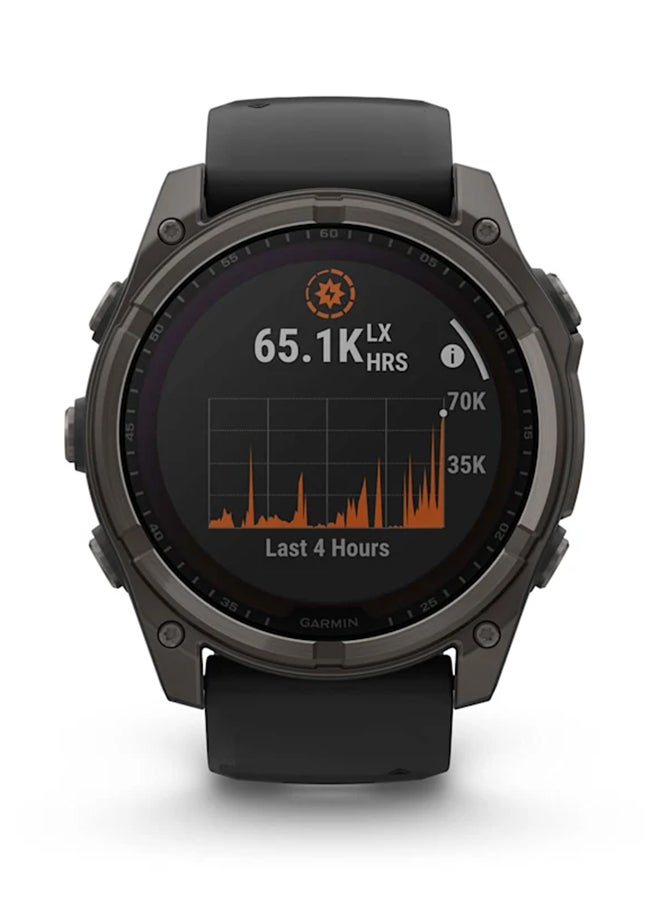 جارمين - Fenix ​​8 - 51 مم - عمر بطارية يصل إلى 48 يومًا مع الشحن بالطاقة الشمسية - شاشة 1.4 بوصة مرئية لأشعة الشمس، ذاكرة انعكاسية بالبكسل (Mip)، مقاومة للخدش، Power Sapphire™، مراقب معدل ضربات القلب، مراقب الضغط طوال اليوم، صوت دون اتصال الأوامر، وميزات الاتصال، ومصباح LED فائق السطوع، متوافق مع iOS وأندرويد - Image 1