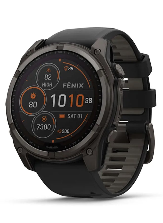 جارمين - Fenix ​​8 - 51 مم - عمر بطارية يصل إلى 48 يومًا مع الشحن بالطاقة الشمسية - شاشة 1.4 بوصة مرئية لأشعة الشمس، ذاكرة انعكاسية بالبكسل (Mip)، مقاومة للخدش، Power Sapphire™، مراقب معدل ضربات القلب، مراقب الضغط طوال اليوم، صوت دون اتصال الأوامر، وميزات الاتصال، ومصباح LED فائق السطوع، متوافق مع iOS وأندرويد - Image 1
