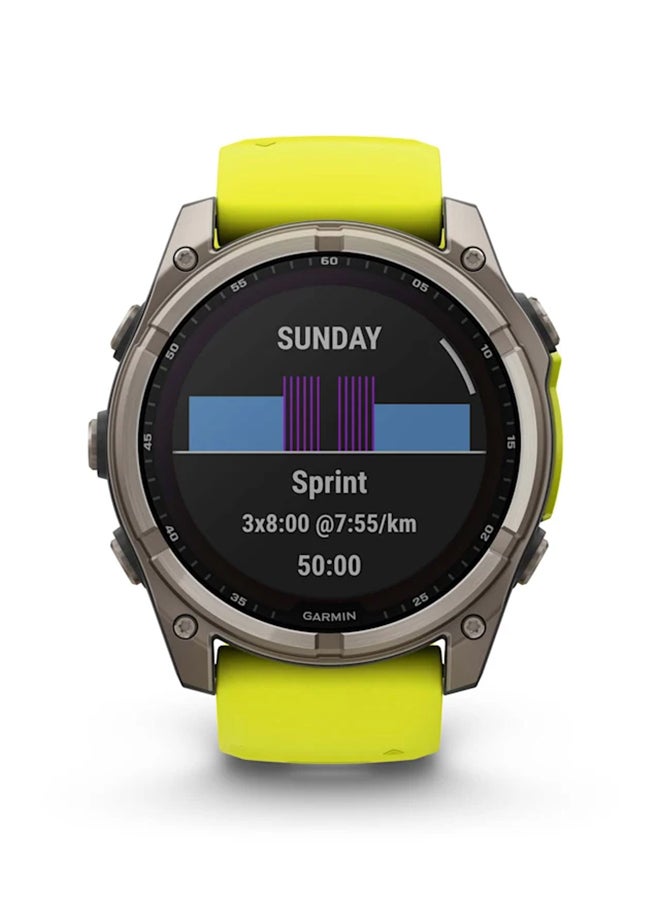 GARMIN - Fenix 8 - 51MM - Up To 48 Days Battery Life with Solar Charging - 1.4"inch Sunlight-Visible, Transflective Memory-In-Pixel (Mip), Scratch Resistant, Power Sapphire™, Heart Rate Monitor, All Day Stress Monitor, Offline Voice Command, Calling Features, Super Bright LED Flashlight, iOS and Android Compatible Titanium - Image 1
