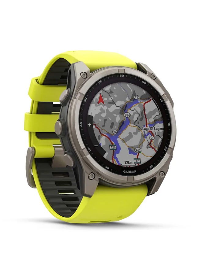GARMIN - Fenix 8 - 51MM - Up To 48 Days Battery Life with Solar Charging - 1.4"inch Sunlight-Visible, Transflective Memory-In-Pixel (Mip), Scratch Resistant, Power Sapphire™, Heart Rate Monitor, All Day Stress Monitor, Offline Voice Command, Calling Features, Super Bright LED Flashlight, iOS and Android Compatible Titanium - Image 1