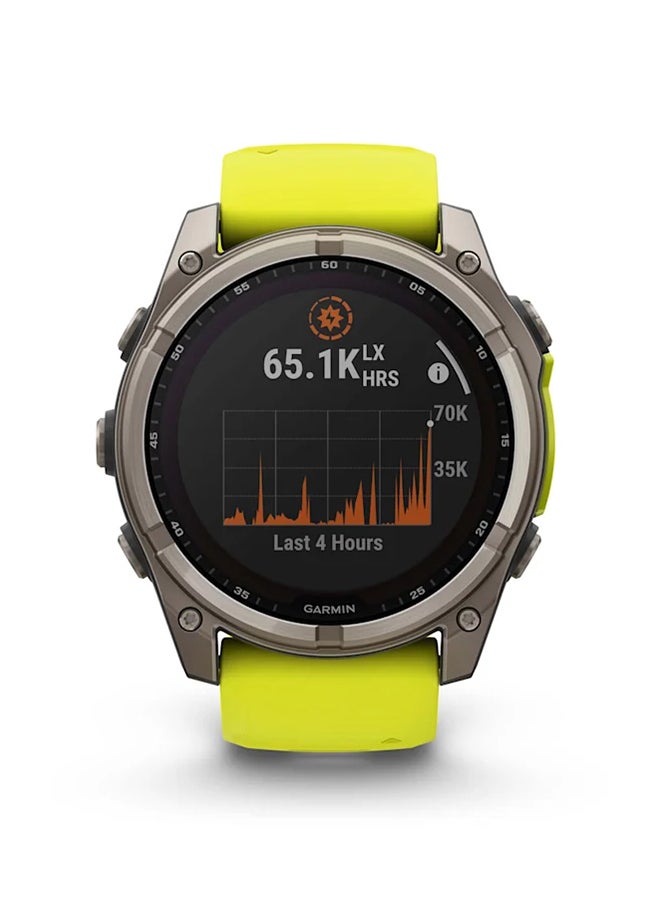 GARMIN - Fenix 8 - 51MM - Up To 48 Days Battery Life with Solar Charging - 1.4"inch Sunlight-Visible, Transflective Memory-In-Pixel (Mip), Scratch Resistant, Power Sapphire™, Heart Rate Monitor, All Day Stress Monitor, Offline Voice Command, Calling Features, Super Bright LED Flashlight, iOS and Android Compatible Titanium - Image 1