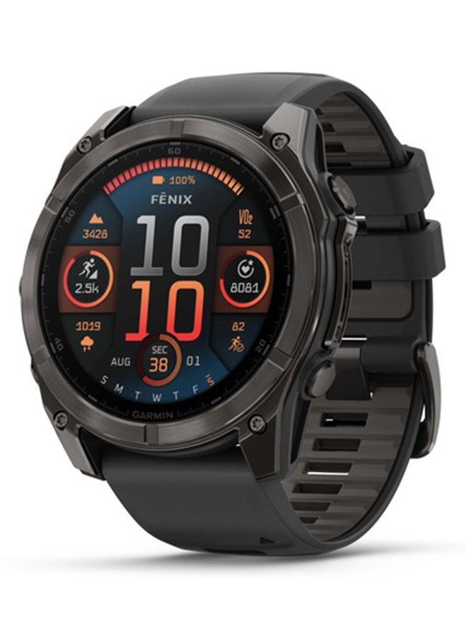 GARMIN - Fenix 8 - 51MM - Up To 48 Days Battery Life with Solar Charging - 1.4"inch Sunlight-Visible, Transflective Memory-In-Pixel (Mip), Scratch Resistant, Power Sapphire™, Heart Rate Monitor, All Day Stress Monitor, Offline Voice Command, Calling Features, Super Bright LED Flashlight, iOS and Android Compatible Titanium - Image 1