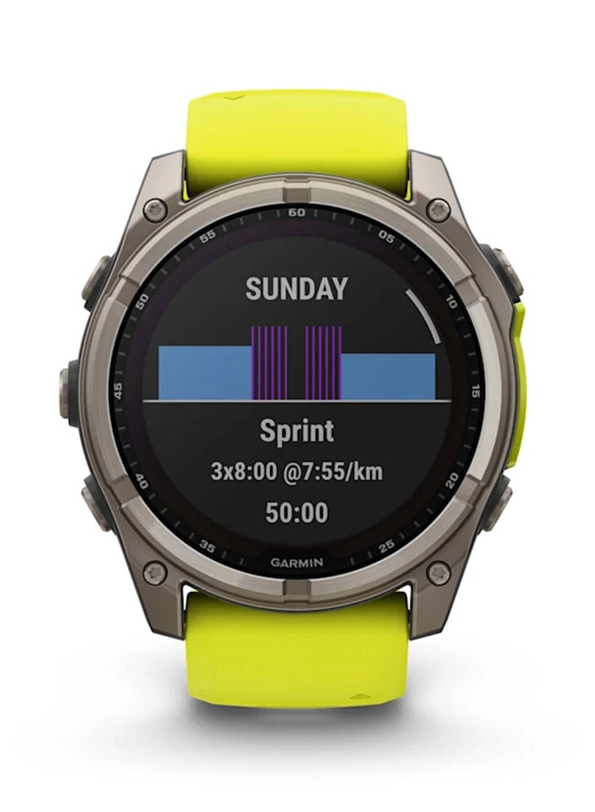 GARMIN - Fenix 8 - 51MM - Up To 48 Days Battery Life with Solar Charging - 1.4"inch Sunlight-Visible, Transflective Memory-In-Pixel (Mip), Scratch Resistant, Power Sapphire™, Heart Rate Monitor, All Day Stress Monitor, Offline Voice Command, Calling Features, Super Bright LED Flashlight, iOS and Android Compatible Titanium - Image 1