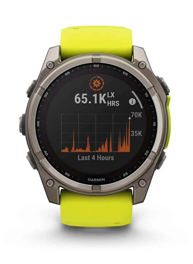GARMIN - Fenix 8 - 51MM - Up To 48 Days Battery Life with Solar Charging - 1.4"inch Sunlight-Visible, Transflective Memory-In-Pixel (Mip), Scratch Resistant, Power Sapphire™, Heart Rate Monitor, All Day Stress Monitor, Offline Voice Command, Calling Features, Super Bright LED Flashlight, iOS and Android Compatible Titanium - Image 1