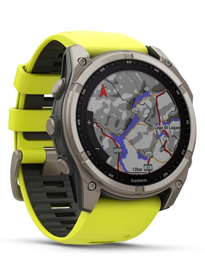 GARMIN - Fenix 8 - 51MM - Up To 48 Days Battery Life with Solar Charging - 1.4"inch Sunlight-Visible, Transflective Memory-In-Pixel (Mip), Scratch Resistant, Power Sapphire™, Heart Rate Monitor, All Day Stress Monitor, Offline Voice Command, Calling Features, Super Bright LED Flashlight, iOS and Android Compatible Titanium - Image 1