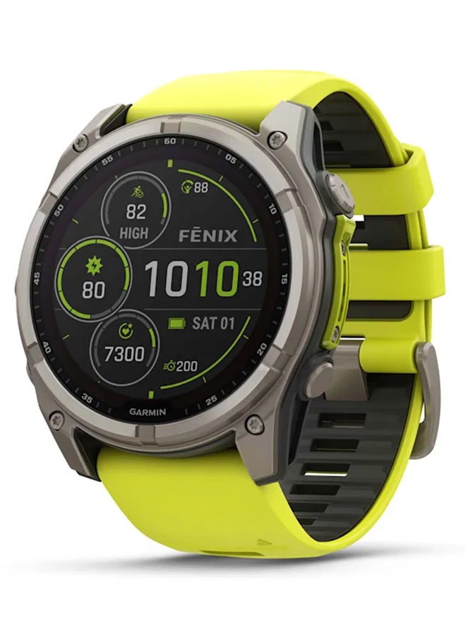 GARMIN - Fenix 8 - 51MM - Up To 48 Days Battery Life with Solar Charging - 1.4"inch Sunlight-Visible, Transflective Memory-In-Pixel (Mip), Scratch Resistant, Power Sapphire™, Heart Rate Monitor, All Day Stress Monitor, Offline Voice Command, Calling Features, Super Bright LED Flashlight, iOS and Android Compatible Titanium - Image 1