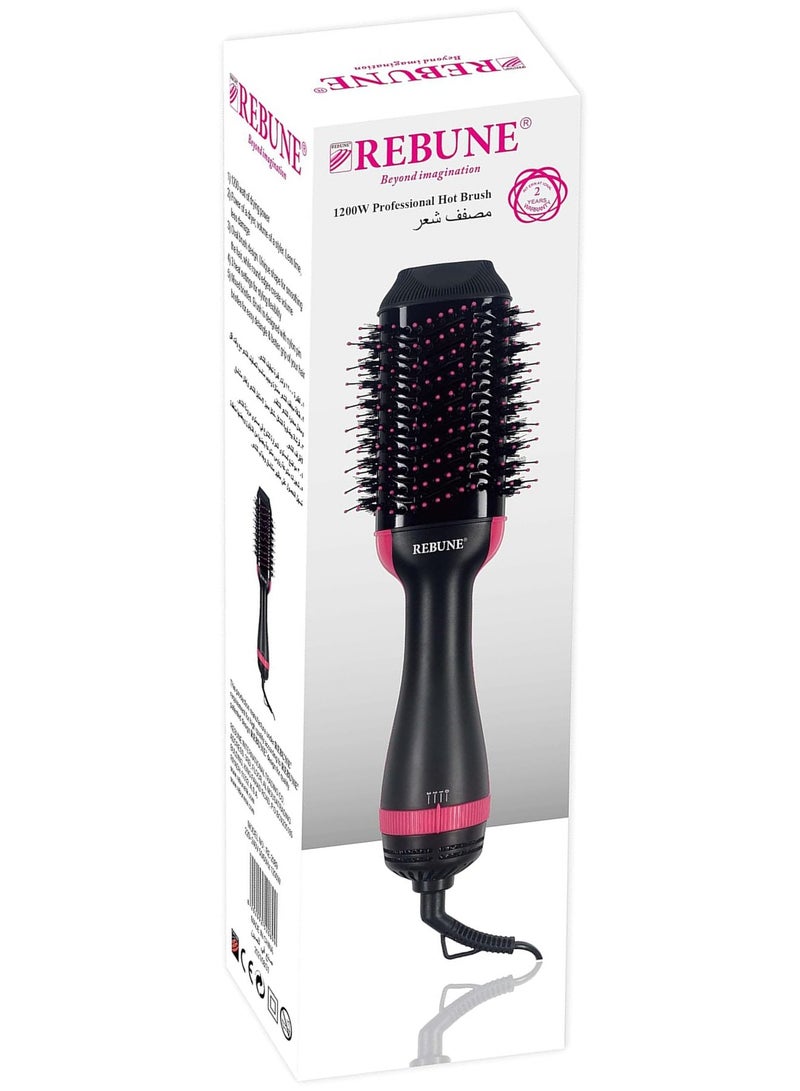 REBUNE 1200W Hot Air Styler New Hair Styler One-Step Volumizer Negative Ionic Technology Hair Dryer and Hot Air Brush Black/Pink - Image 1
