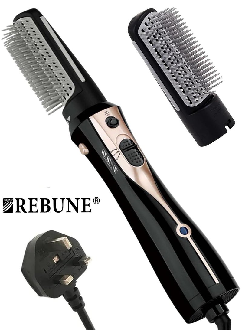 REBUNE RE-2078-2 1200W Hair Styler 3 In 1 Hot Air Styler One Step Negative Ion Electronic Dryer Hair Straightener & Curler Brush With 2 Attachments Black - Image 1