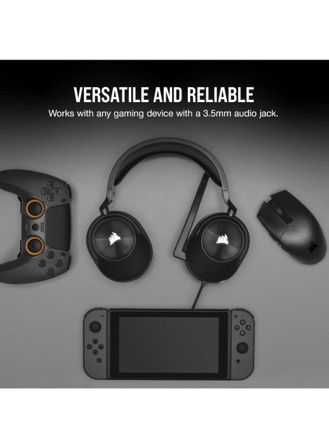 CORSAIR - Hs55 Stereo Gaming Wired On Ear Headset (Leatherette Memory Foam Ear Pads, Lightweight Construction, Omni-Directional Microphone, Multi-Platform Compatibility Included Y-Cable Adapter), Carbon - Image 1