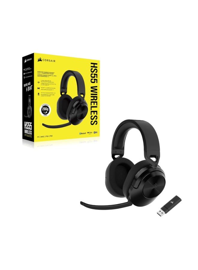 CORSAIR - Corsair HS55 Wireless Gaming Headset, Carbon, Low-Latency 2.4Ghz Wireless or Bluetooth, Dolby Audio 7.1 Surround Sound on PC and Mac, Omni-Directional Microphone with Flip-to-Mute Function - Image 1