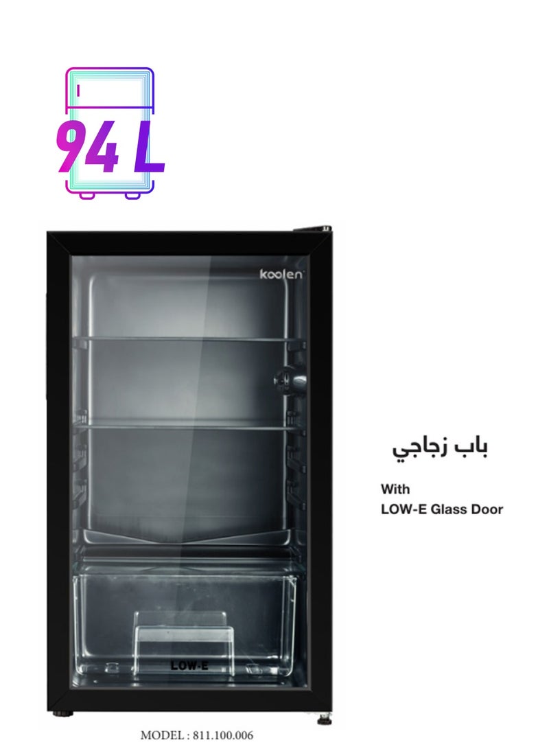 KOOLEN Single Door Defrost Refrigerator With Glass Door/Beverage Showcase  3.3 CU.FT 94 L 811100006 Black  - Image 1