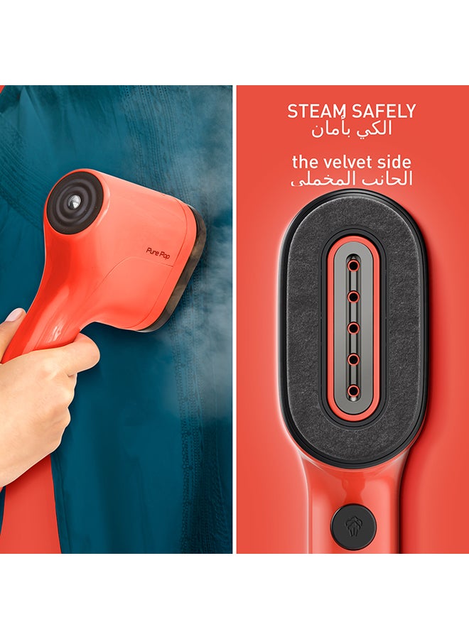 Tefal - TEFAL Pure POP Garment Steamer | Steams/Purifies Garments | Steam Output Up to 20 g/min | Removes Lint | Delicate Fabrics | Reversible Pad System | Ultra-Compact | Travel-Friendly | Fast Heat-Up | 70 ml 1300 W DT2022G0 Coral Red - Image 1